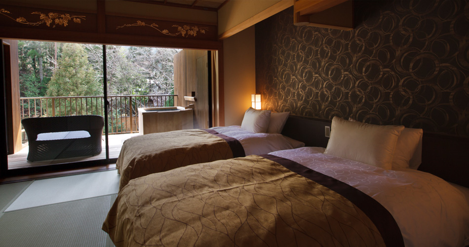 Japanese style twin room with open air bath