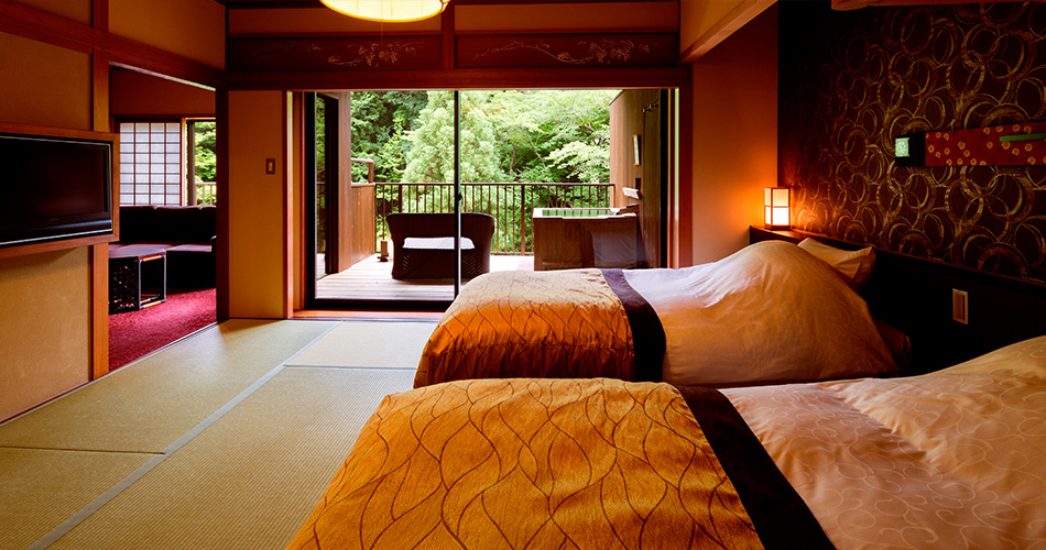 Japanese style twin room with open air bath