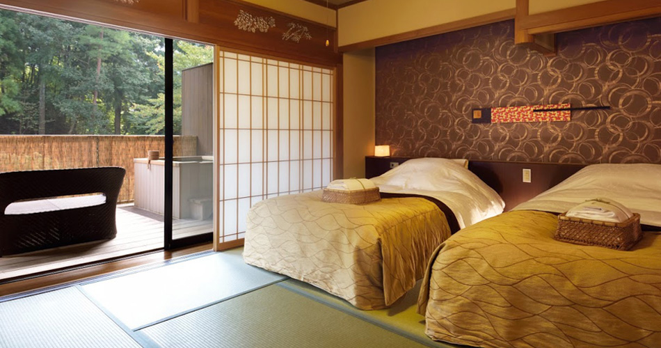 Japanese style twin room with open air bath