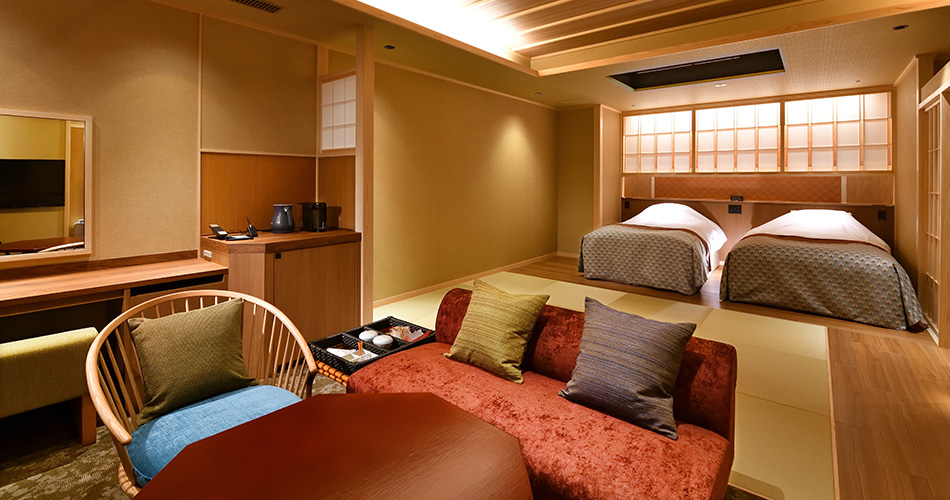 Spacious Japanese Western style room with open air bath